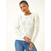 Roman Pearl Cable Knit Jumper - Ivory