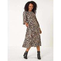 Roman Petite Animal Print Stretch Midi Dress - Black