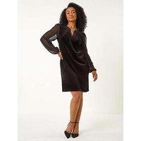 Roman Petite Contrast Sleeve Velvet Dress - Black
