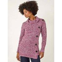 Roman Roll Neck Button Detail Jumper - Red