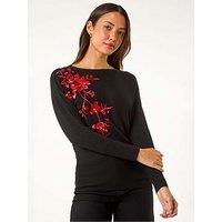 Roman Sequin Floral Knitted Jumper - Black