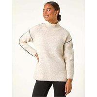 Roman Petite Contrast Stitch Knit Jumper - Natural