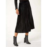 Roman Velvet Pleated Midi Skirt - Black