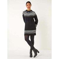 Roman Geometric Print Knitted Shift Dress - Black