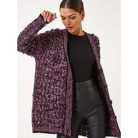 Roman Loop Knit Button Cardigan - Purple