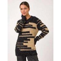 Roman Fluffy Cut Stripe Knit Jumper - Camel