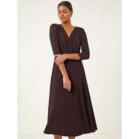Roman Textured Wrap Midi Dress - Chocolate