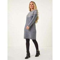 Roman Petite Fairisle Knit Jumper Dress - Grey