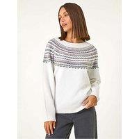 Roman Pearl Embellished Printed Jumper - Ivory
