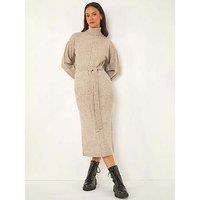 Roman Dusk Belted Knit Midi Dress - Natural