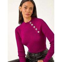 Roman Dusk High Neck Button Shoulder Jumper - Cerise