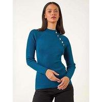 Roman Dusk High Neck Button Shoulder Jumper - Teal