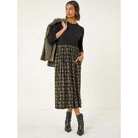 Roman Abstract Print Midi Stretch Dress - Khaki