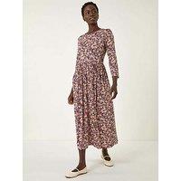 Roman Multi Floral Gathered Midi Dress - Stone
