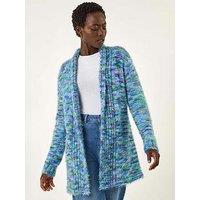 Roman Multi Fluffy Eyelash Knit Cardigan - Blue