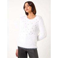 Roman Embellished Fluffy Knit Jumper - Ivory