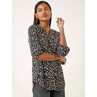 Roman Floral Puff Print Stretch Shirt - Black