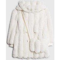 River Island Older Girls Faux Fur Coat With Bag - Beige