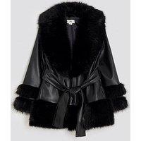 River Island Older Girls Faux Fur Wrap Coat - Black