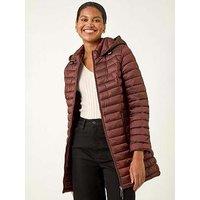 Roman Longline Quilted Hooded Puffer Coat - Chocolate