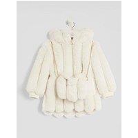 River Island Mini Girls Faux Fur Coat With Bag - Beige
