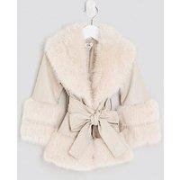 River Island Mini Girls Faux Fur Wrap Coat - Cream