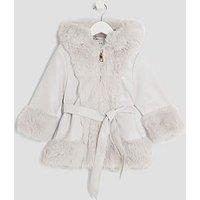 River Island Mini Girls Faux Fur Wrap Hooded Coat - Grey