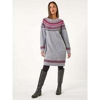 Roman Fairisle Knitted Jumper Dress - Grey
