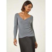 Roman Wrap Button Detail Knit Jumper - Grey