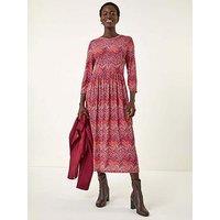 Roman Zig Zag Print Midi Dress - Red