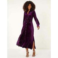 Roman Velvet Button Shirt Stretch Midi Dress - Purple