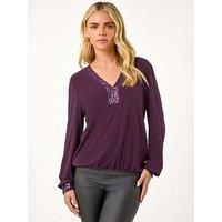 Roman Petite Sequin Trim Blouson Top - Plum