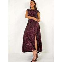 Roman Sequin Cowl Neck Maxi Stretch Dress - Magenta