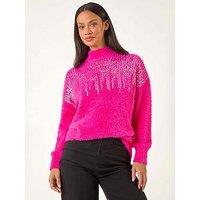 Roman Dusk Sequin Embellished Fluffy Knit Jumper - Pink