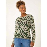 Roman Embellished Animal Knit Jumper - Khaki