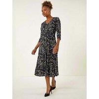 Roman Abstract Crossover Stretch Midi Dress - Lime