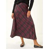 Roman Check Print Midi Stretch Skirt - Wine