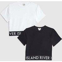 River Island Older Girls Ribbed Short Sleeve 2 Pack Tops - White