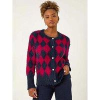 Roman Checkered Buttoned Cardigan - Red