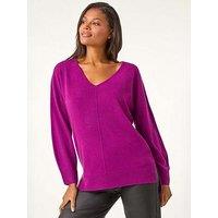Roman Soft V-Neck Side Split Knit Sweater - Plum