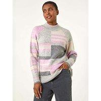 Roman Stripe Colour Block Knitted Jumper - Light Grey