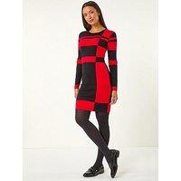 Roman Colour Block Knit Dress - Red