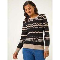 Roman Contrast Zig Zag Knitted Jumper - Black