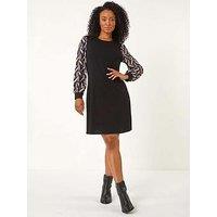 Roman Petite Geo Print Sleeve Shift Dress - Royal Blue