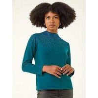 Roman Diamante Long Sleeve Jumper - Dark Green