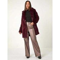 Roman Faux Fur Longline Coat - Bordeaux