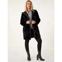 Roman Petite Faux Sheepskin Reversible Hooded Coat - Black