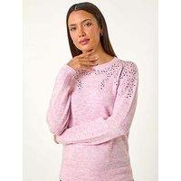 Roman Hotfix Diamante Knit Jumper - Light Pink