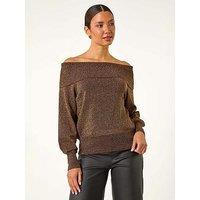 Roman Bardot Shimmer Knit Jumper - Bronze