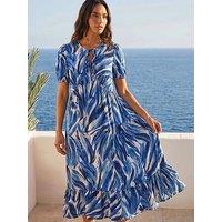 Roman Abstract Print Tie Front Smock Dress - Blue
